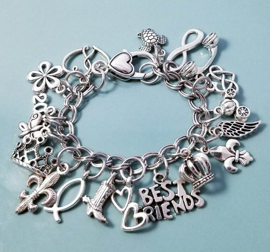 Size 6 Chunky Charm Bracelet -Hearts -Flowers-Best Friends -Flower -Turtle