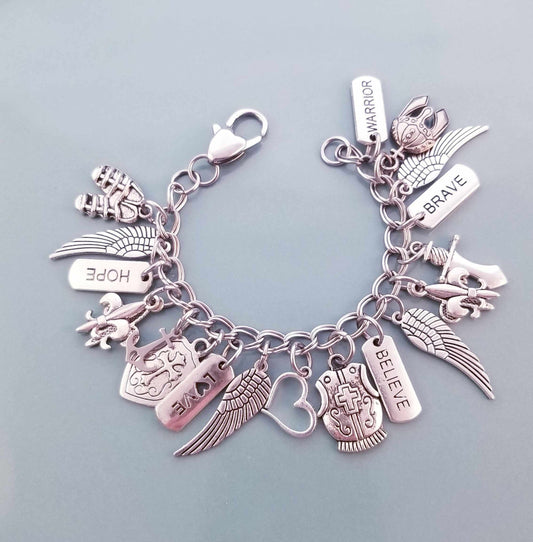 Size 6.5 / Armor of God Charm Bracelet /Heart Lobster Clasp /Warrior image 0