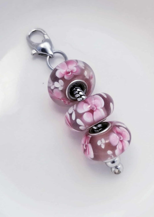Pink Glass Floral Purse Charm - Premium Murano-Style Clip-On Accessory