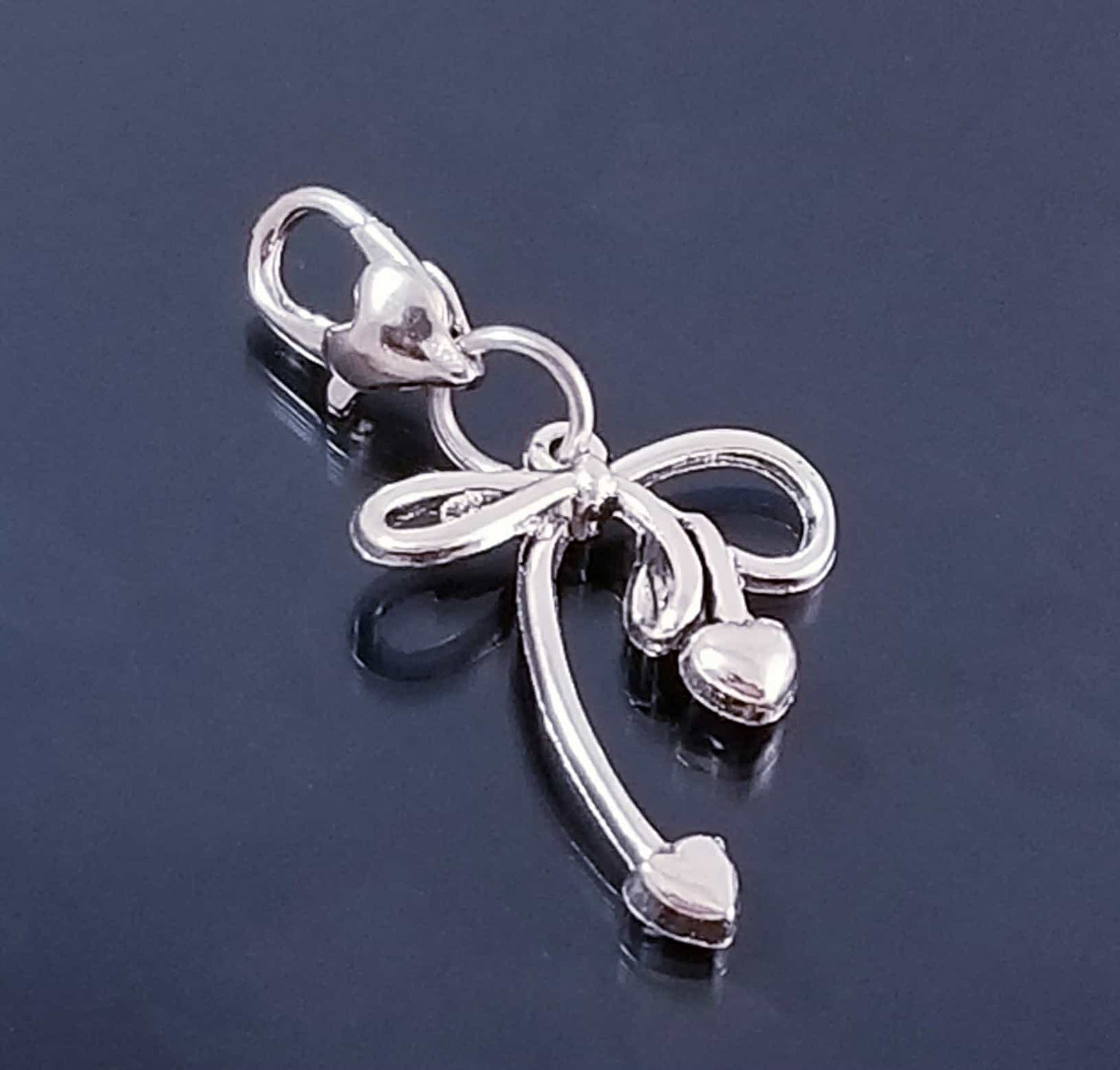 Bow with Hearts Charm - Heart Lobster Clasp Multi-Use Clip