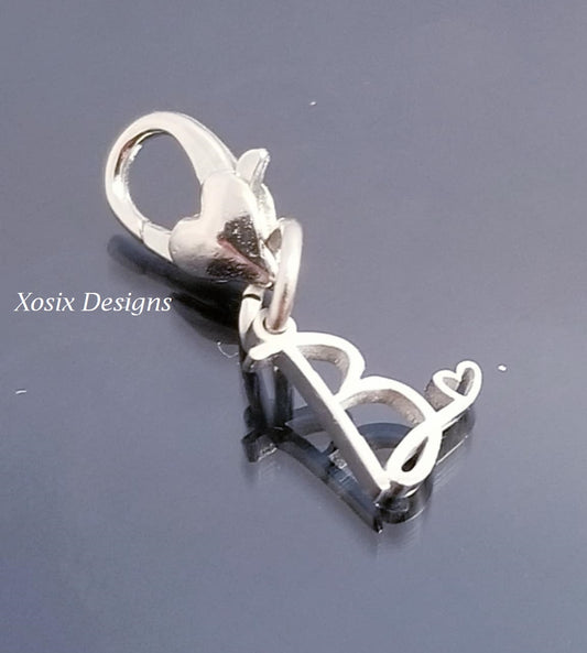 Initial B Charm Dangle /Letter B Charm /Heart Lobster Clasp /Dangle image 0