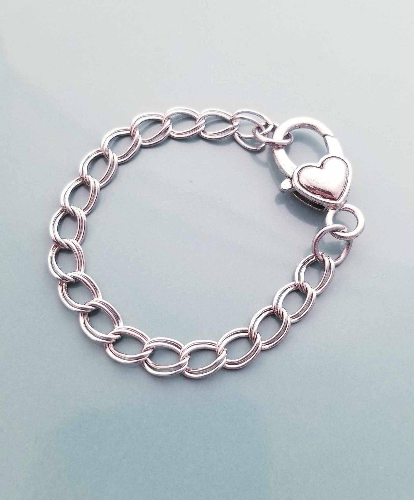 Size 6 /Heart Lobster Clasp /Double Link Bracelet / Starter Bracelet