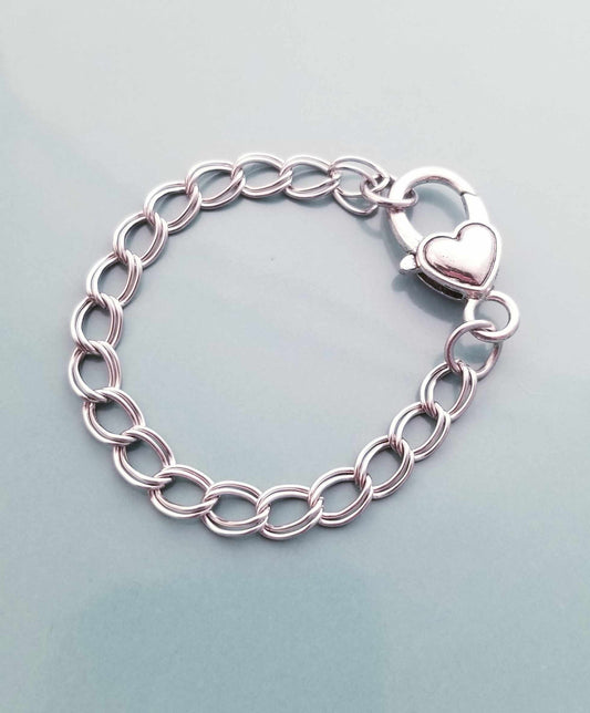 Size 6 /Heart Lobster Clasp /Double Link Bracelet / Starter Bracelet