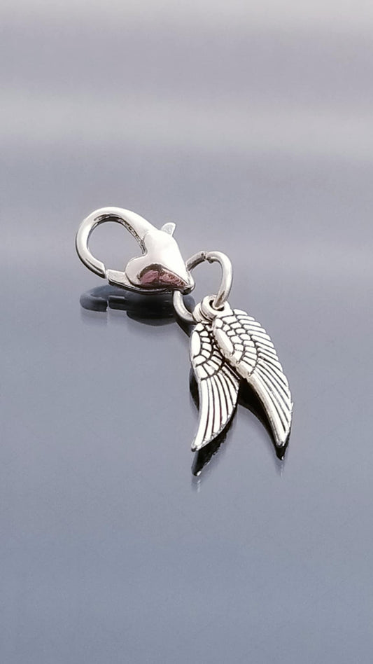 Angel Wings /Heart Charm Dangle /Open Heart Charm /Heart Lobster Clasp