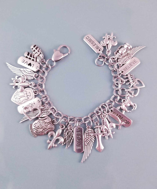 Size 7 Inch 18cm / Armor of God Charm Bracelet /Heart Lobster Clasp /Blessed