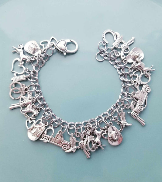 Size 8.5 22cm Chunky Charm Bracelet /Cowboy Charms /Ranching /Farming