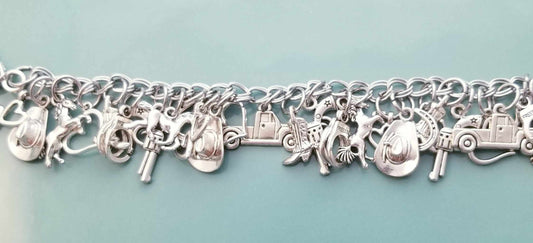 Size 8.5 22cm Chunky Charm Bracelet /Cowboy Charms /Ranching /Farming