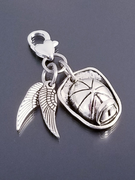 Fireman Hat and Angel Wings Charm with Heart Lobster Clasp - Hero Protection Jewelry