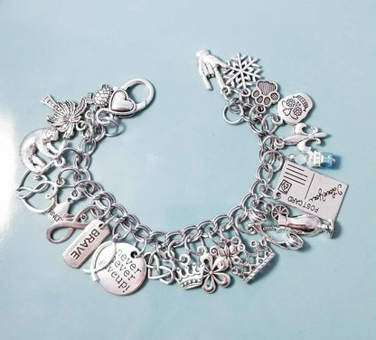 Chunky Charm Bracelet - Inspirational & Whimsical Mixed Charms I Love You Hand 7 Inch