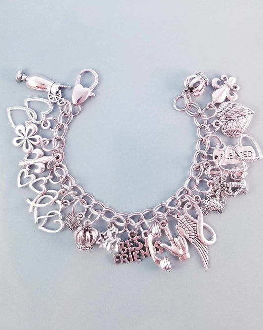 Size 7 -18cm Chunky Silver Bracelet /Silver Chunky Bracelet /Lots of Charms /Imperial Crown