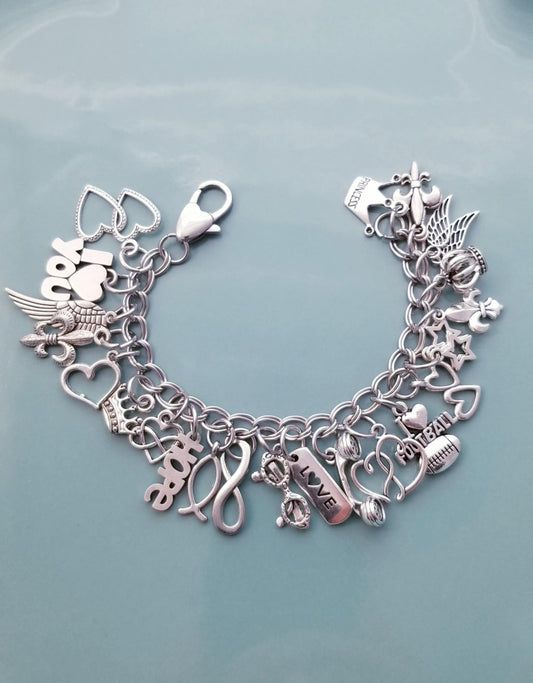Chunky Charm Bracelet - Hearts, Hope, Angel Wings & More - 7 inch