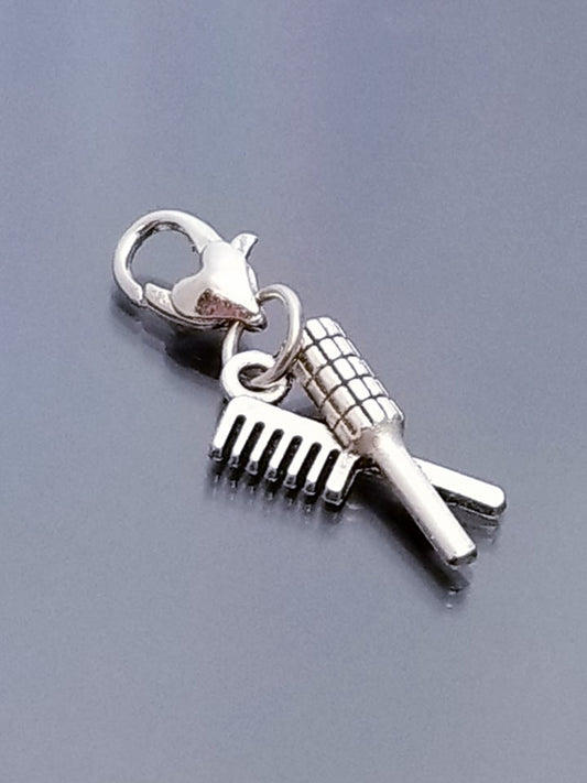 Comb and Hairbrush Charm with Heart Lobster Clasp - Beauty Alloy Metal Jewelry