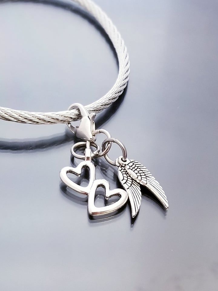 Double Hearts and Angel Wings Charm with Heart Lobster Clasp Clip On Purse Planner