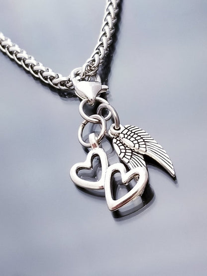 Double Hearts and Angel Wings Charm with Heart Lobster Clasp Clip On Purse Planner