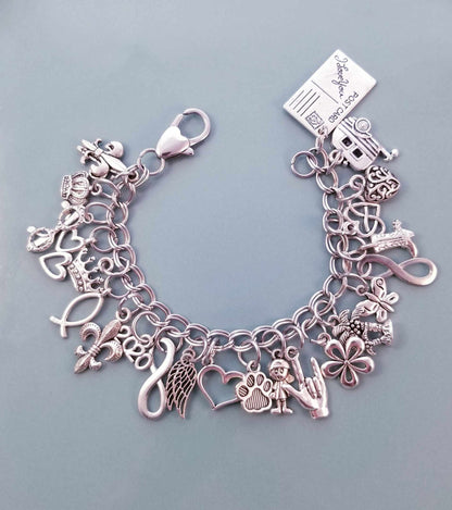 Size 7 -18cm Charm Bracelet / Heart Bracelet /Chunky Charm Bracelet /Charms on Bracelet