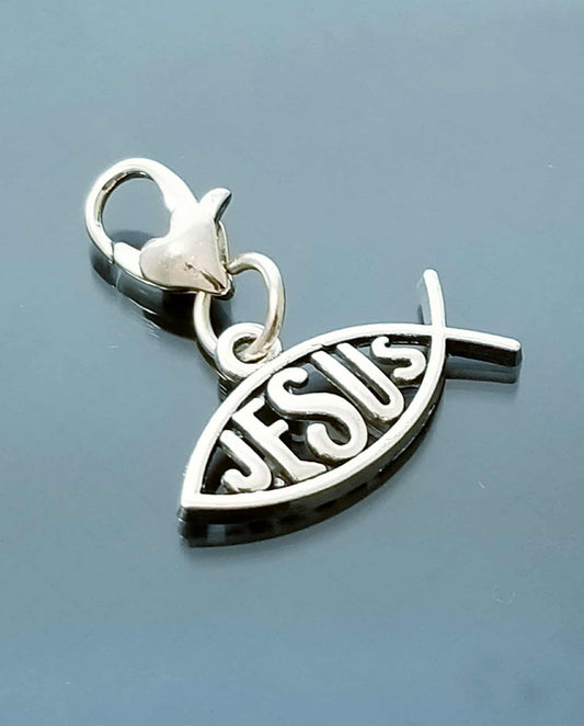 Jesus Fish Charm - Ichthys Heart Lobster Clasp Clip-On for Bracelets & Accessories