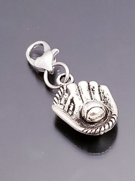Baseball Glove and Ball Charm /Sports Charm/ Heart Lobster Clasp /Clip On Pur image 0