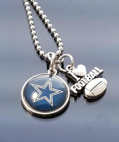 Dallas Cowboy NFL Football Silver Charm Necklace Ball Chain 23.6 In