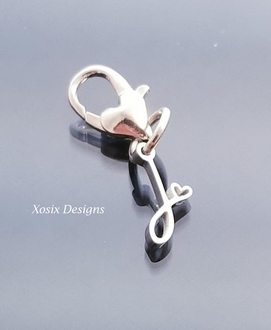Initial J Charm Dangle /Letter J Charm /Heart Lobster Clasp /Dangle image 0