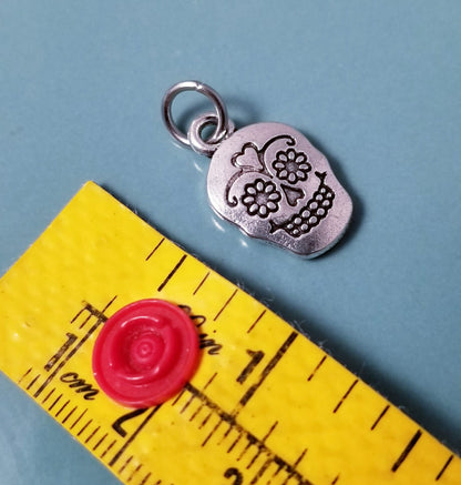 Sugar Skull Charm – Silver Day of the Dead Jewelry