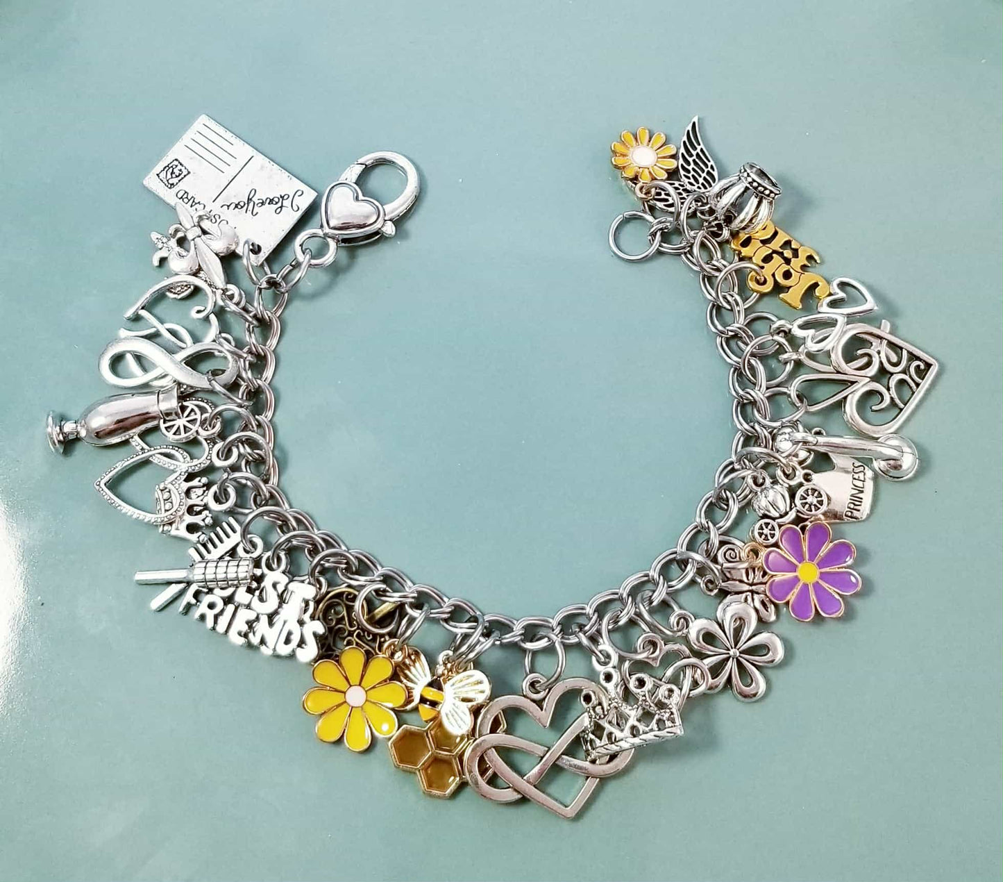 Chunky Charm Bracelet 8.5" - Loaded Stainless Steel Double Link
