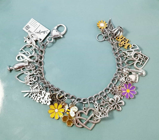 Chunky Charm Bracelet 8.5" - Loaded Stainless Steel Double Link