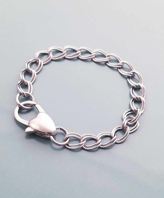 Size 9 /Heart Lobster Clasp /Double Link Bracelet / Starter Charm Brac