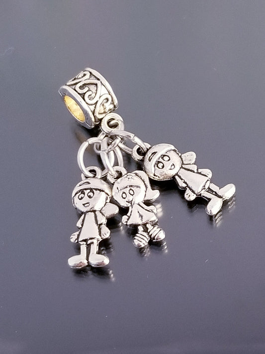 2 Boys Charm / 1 Girl Charm / Heart Bail Charm/European Charms/ Dangle image 0
