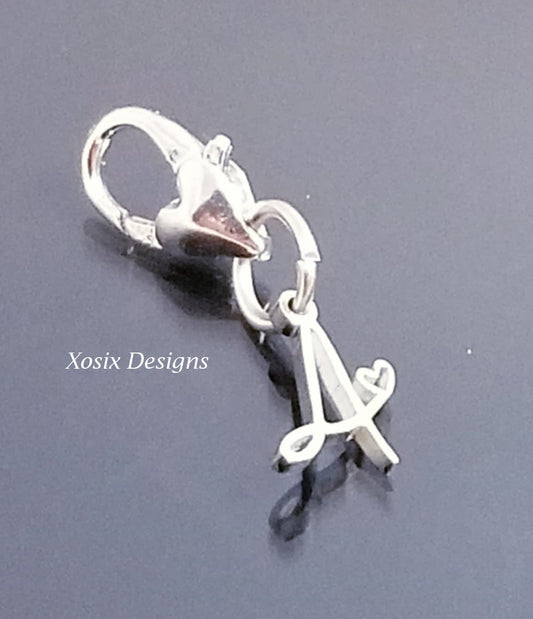 Initial A Charm Dangle /Letter A Charm /Heart Lobster Clasp /Dangle image 0