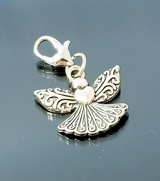 Angel with Heart Charm - Heart Lobster Clasp Clip-On for Bracelets & Accessories