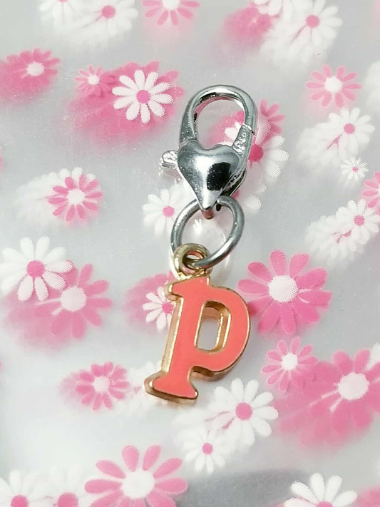 Letter P Charm - Heart Lobster Clip On