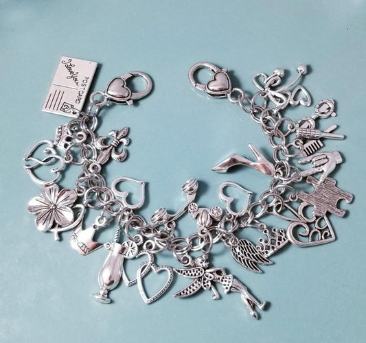 8.5 inch Chunky Charm Bracelet | Silver Bracelet Loaded with Whimsical Charms