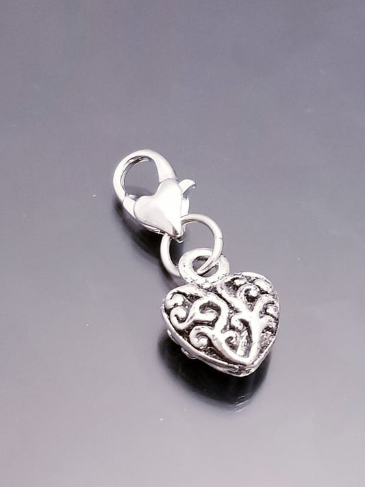 Heart Scroll Charm/ Puffy Heart Charm / Heart Lobster Clasp /Clip On image 0