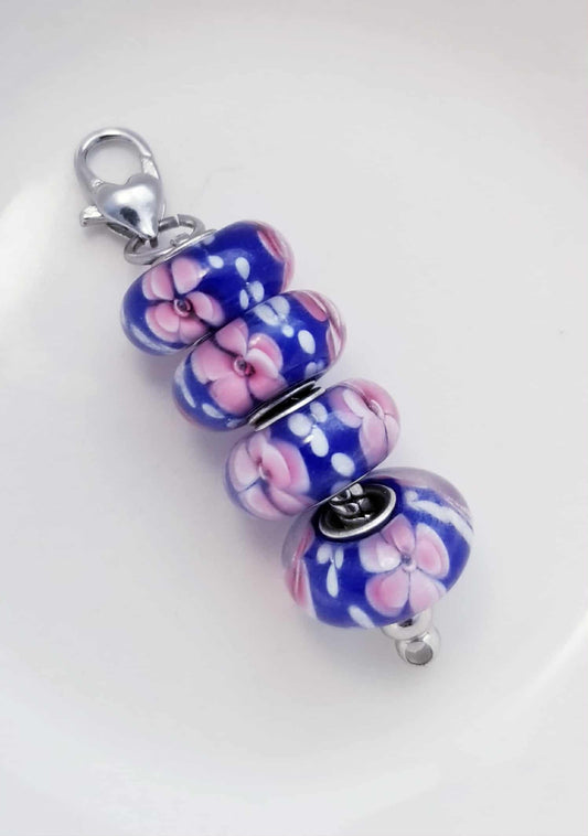 Blue Floral Purse Charm - Garden-Inspired Clip-On Accessory