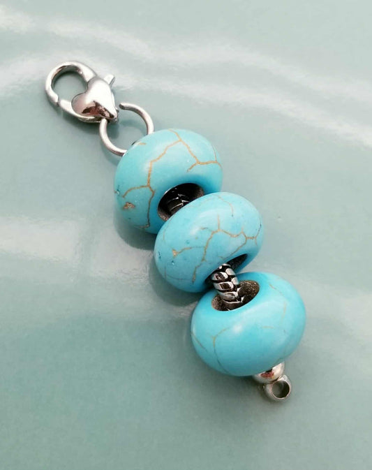 Synthetic Turquoise Charm with Heart Lobster Clasp - Interchangeable Purse Charm