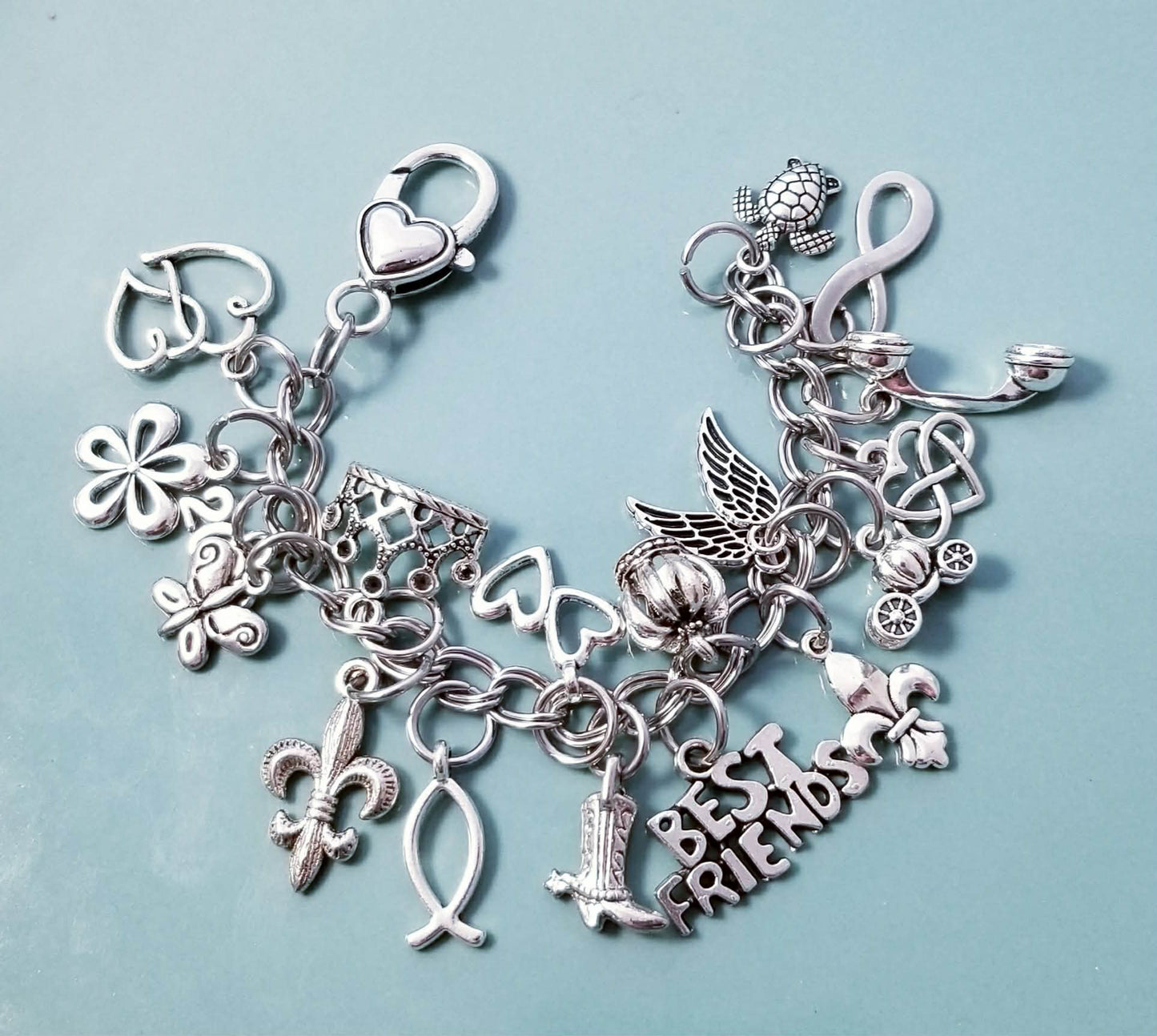 Size 6 Chunky Charm Bracelet -Hearts -Flowers-Best Friends -Flower -Turtle