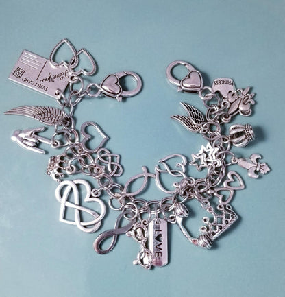 Princess Charm Stainless Steel Bracelet with Heart Lobster Clasp - 8 Inch