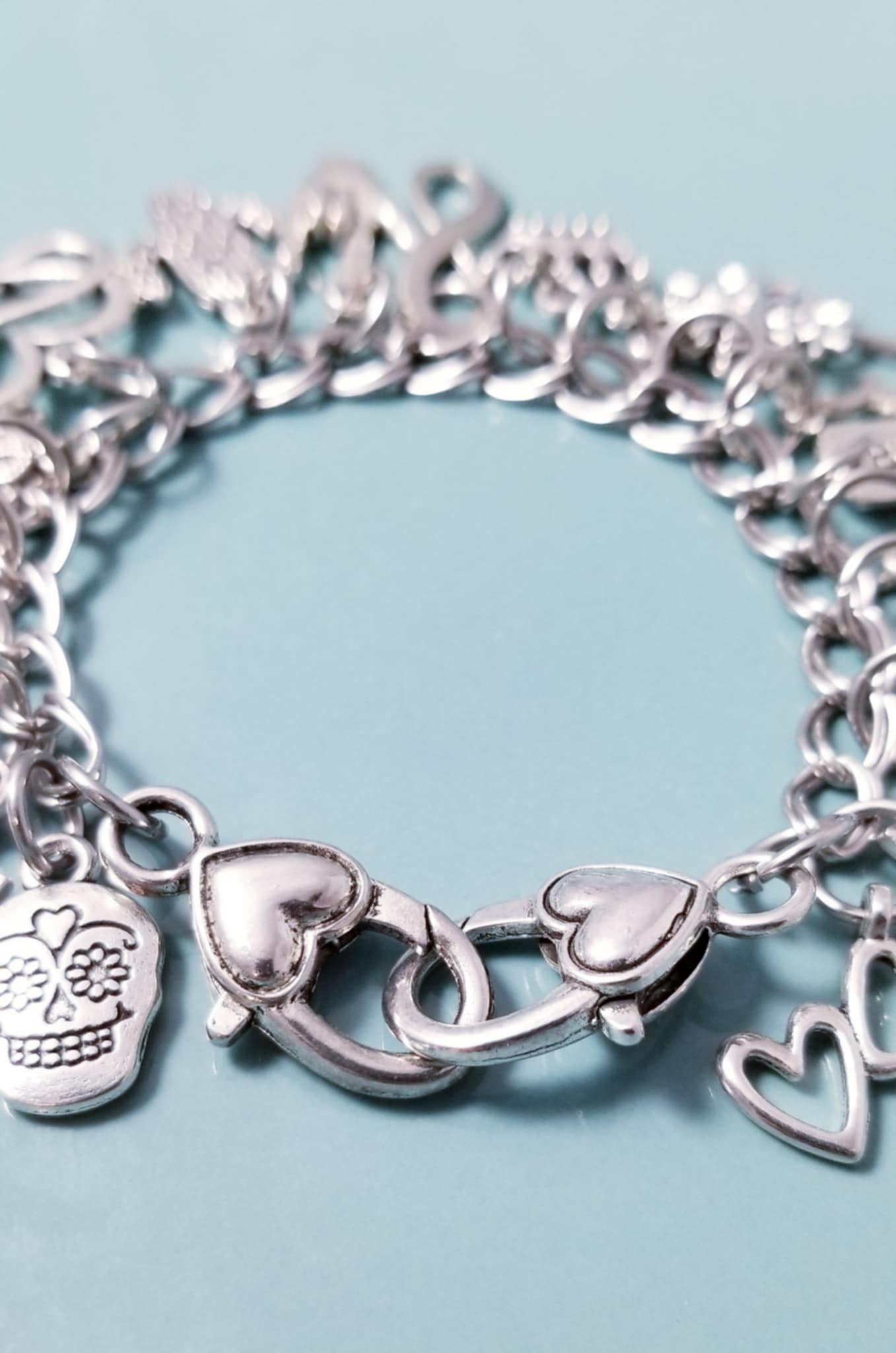 7 1/4 Inch Chunky Charm Bracelet with Double Heart Clasp – Inspirational Loaded Charm Collection