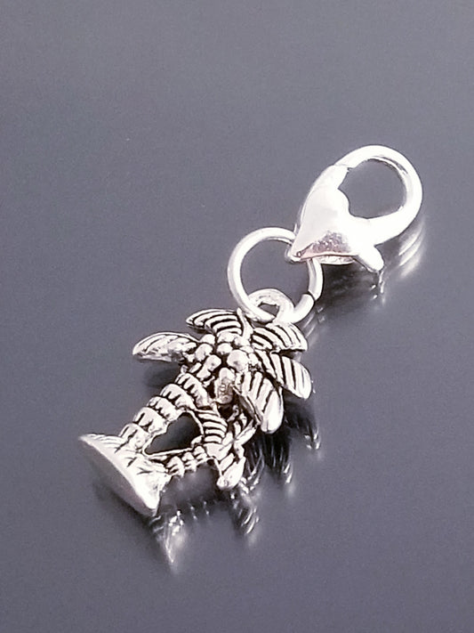 Palm Tree Charm /Clip On Charm /Heart Lobster Clasp /European Beads image 0