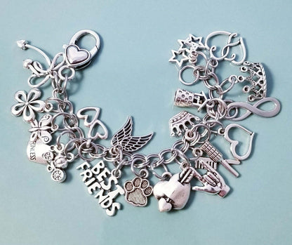 6 Inch Chunky Charm Bracelet - Stainless Steel Princess Fairytale Bracelet with Heart Clasp
