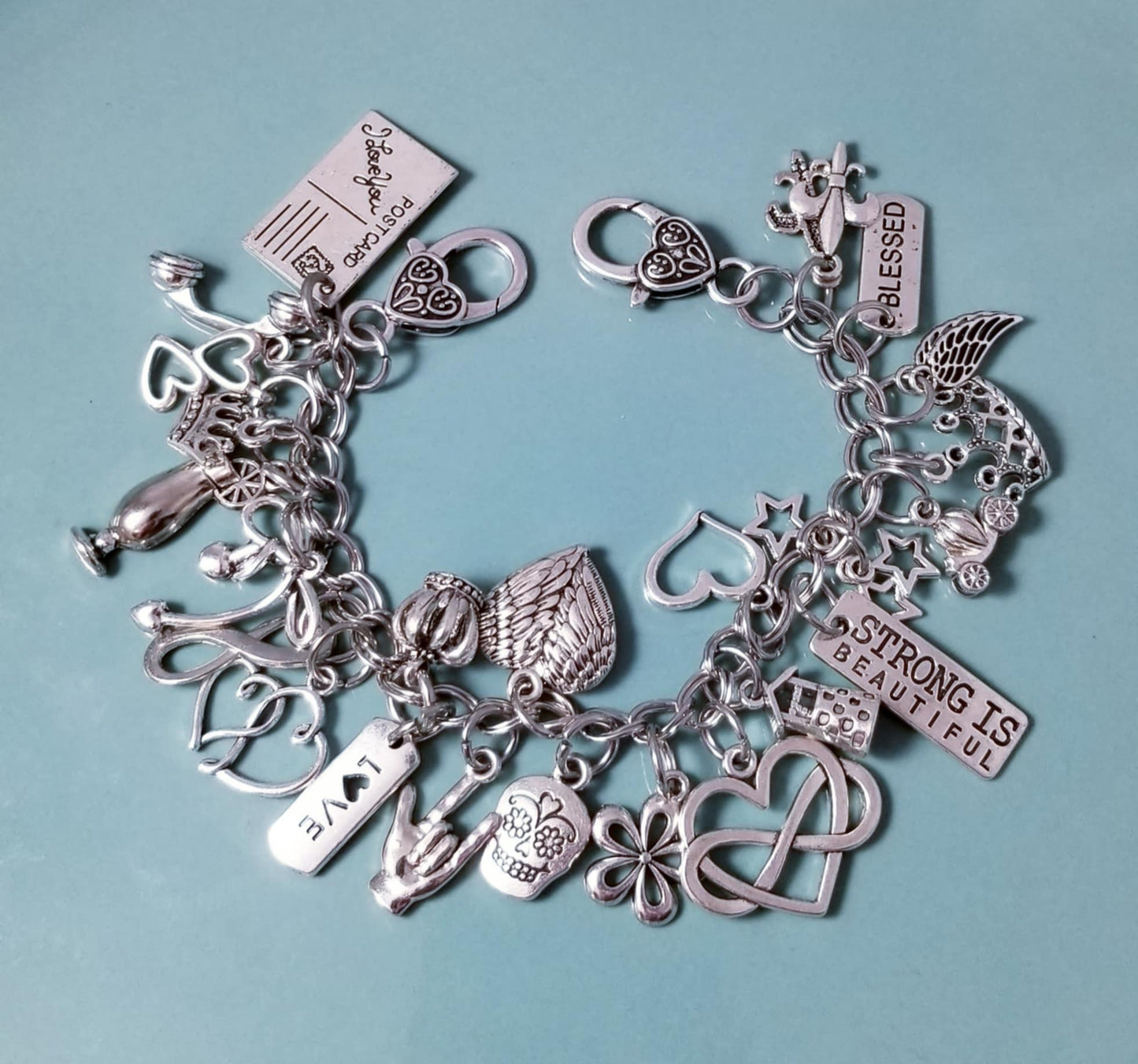 8.5 inch Chunky Charm Bracelet | Silver Bracelet Loaded with Whimsical Charms