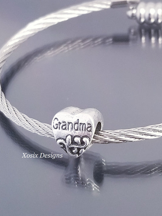 Grandma Heart Bead /Fleur de Lis Bead /European Bead /Fit Bracelet Bangl image 0