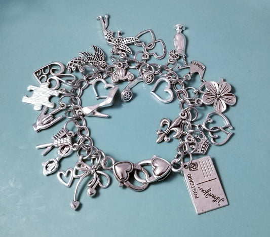 8.5 inch Chunky Charm Bracelet | Silver Bracelet Loaded with Whimsical Charms