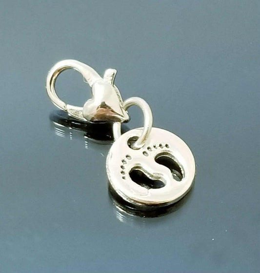 Baby Footprints Charm - Heart Lobster Clasp Clip-On for Bracelets & Accessories