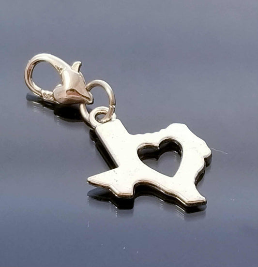 Texas Charm ♥ Silver Heart Cut Out / Clip On /Purse Charm / Heart Lobster Clasp