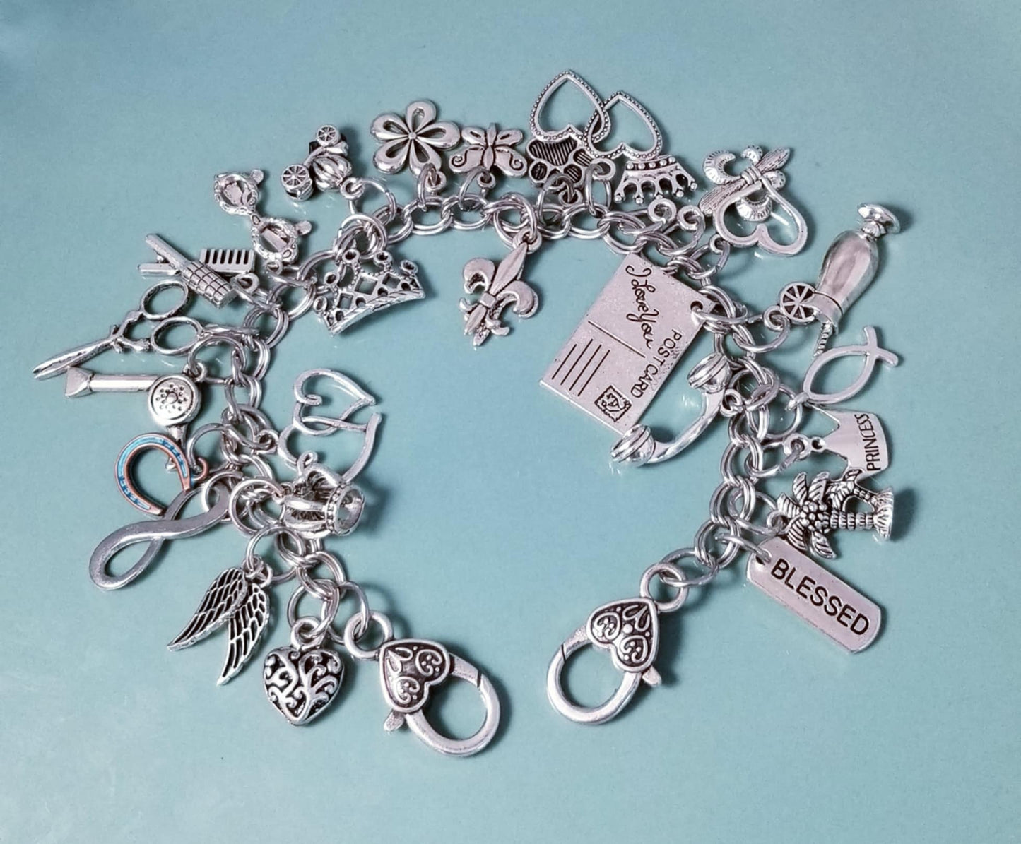 9.5" Chunky Charm Bracelet | Silver Charm Bracelet 9.5" Loaded with Whimsical Charms