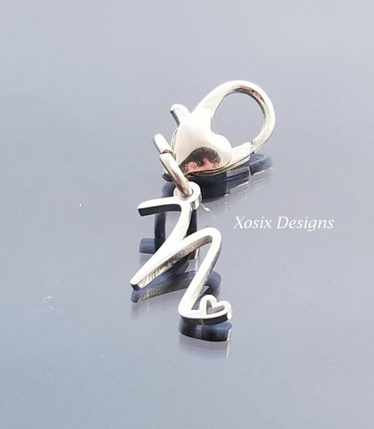 Initial N Charm Dangle /Letter N Charm /Heart Lobster Clasp /Dangle image 0