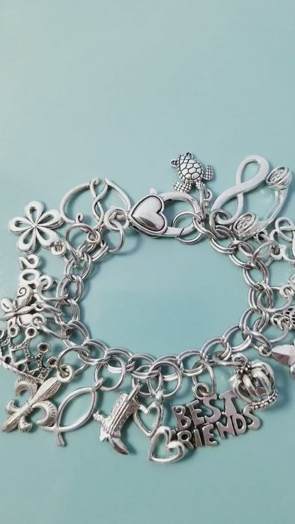 Size 6 Chunky Charm Bracelet -Hearts -Flowers-Best Friends -Flower -Turtle