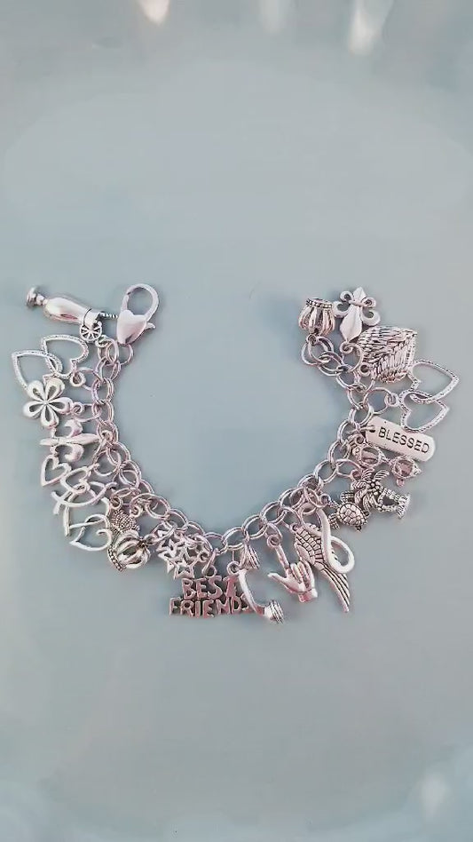 Size 7 -18cm Chunky Silver Bracelet /Silver Chunky Bracelet /Lots of Charms /Imperial Crown