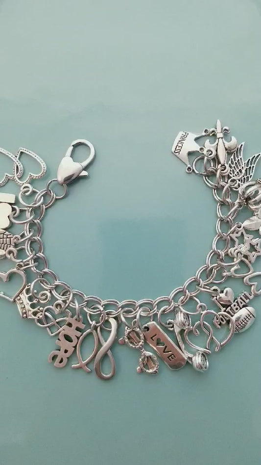 Chunky Charm Bracelet - Hearts, Hope, Angel Wings & More - 7 inch